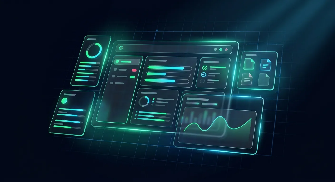 Klyenta dark glass client portal dashboard with files, checklist status and client messages